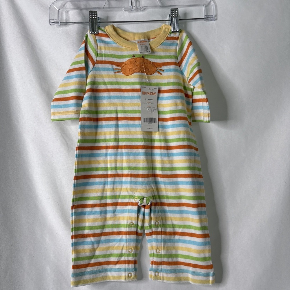 Gymboree 2007 One Piece 3-6mos Crab Snap Striped Short Sleeve Pant Outfit NEW